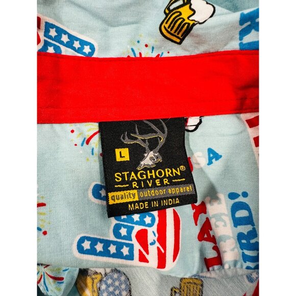 Staghorn Mens Patriotic Play Free Bird Button Up Shirt Size L July 4th America - Picture 12 of 13